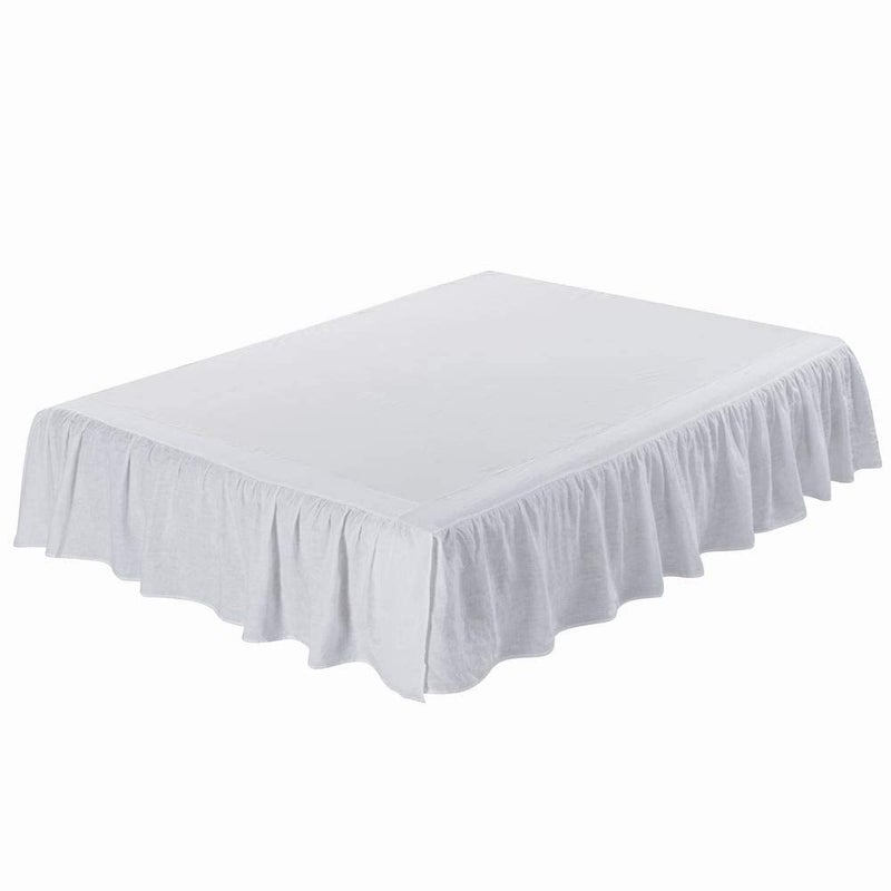 meadow park Washed French Linen Bed Skirt, Dust Ruffle, Queen Size 60" W x 80" L, Drop 16", Super Soft, Ruffle Style, White Color - Image 2
